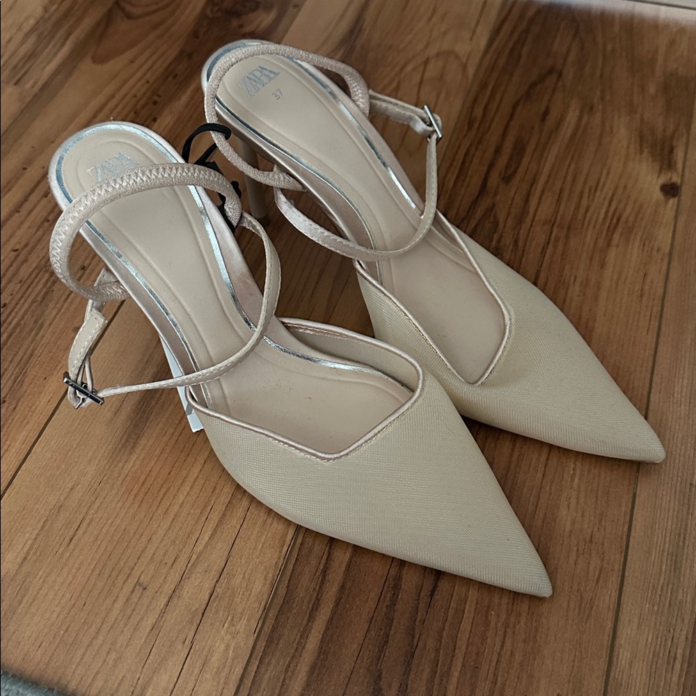 Zara Cream Pointed Toe Heels